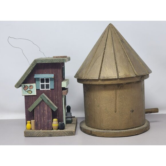 2 Rustic Handcrafted Wooden Birdhouse Round Wooden & General Store - Picture 4 of 13